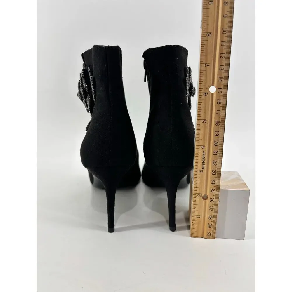 White House Black Market Size 9M Womens Black Booties Rhinestone Accents